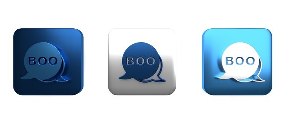 Colorful Boo speech bubble icon isolated on white background. Happy Halloween party. Square button. 3D render illustration