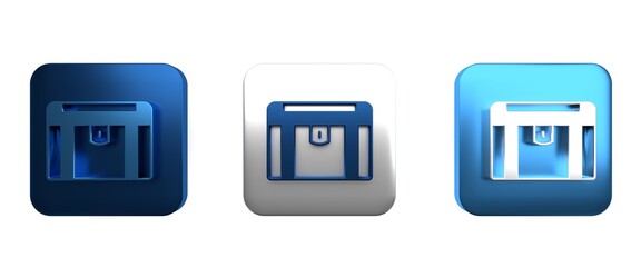 Colorful Antique treasure chest icon isolated on white background. Vintage wooden chest with golden coin. Square button. 3D render illustration