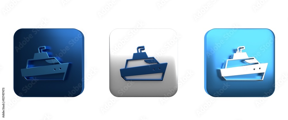 Wall mural colorful speedboat icon isolated on white background. square button. 3d render illustration