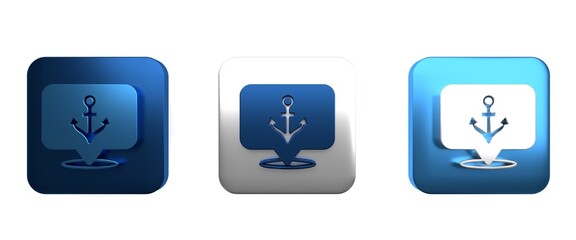 Colorful Anchor icon isolated on white background. Square button. 3D render illustration