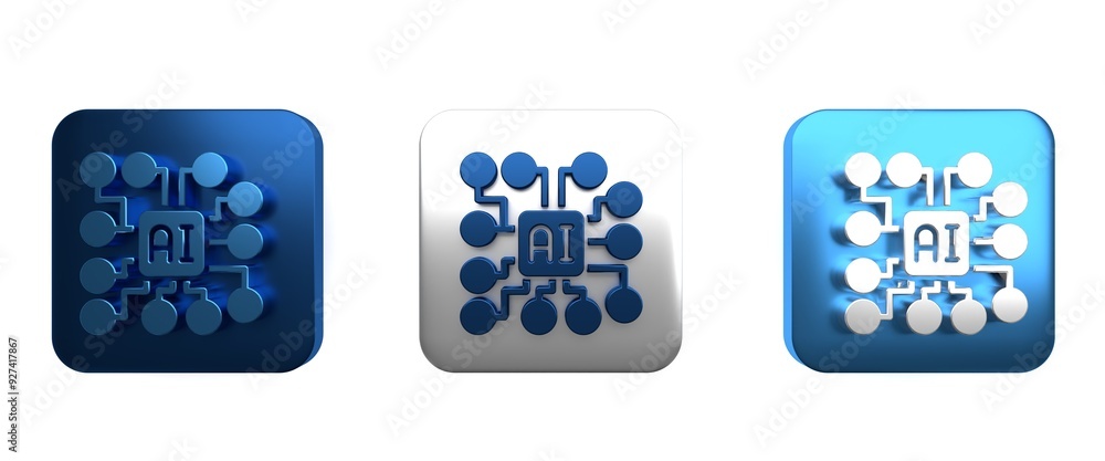 Poster colorful neural network icon isolated on white background. artificial intelligence ai. square button