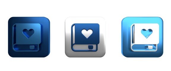 Colorful Romance book icon isolated on white background. Square button. 3D render illustration