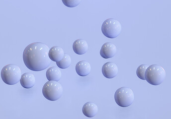 Geometric 3d rendering purple spheres realistic backdrop Suspended balls, abstract elegant background balls or particles 3D image rendering
