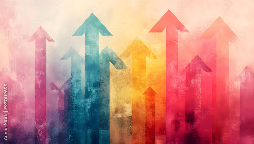Poster abstract background with colorful arrows pointing upwards, representing growth, progress, and positi