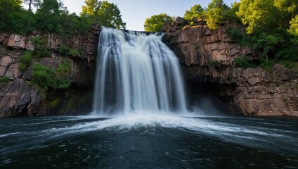 Obraz premium a waterfall that falls into the lake