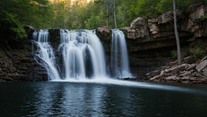 Fototapeta premium a waterfall that falls into the lake