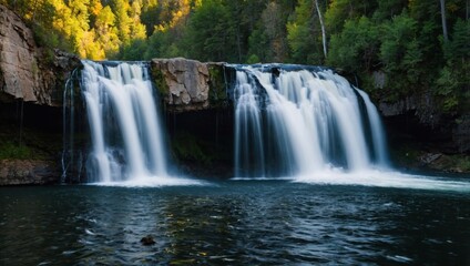 Obraz premium a waterfall that falls into the lake
