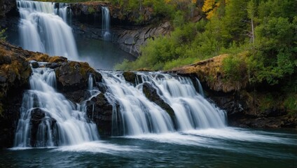 Obraz premium a waterfall that falls into the lake
