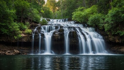 Obraz premium a waterfall that falls into the lake