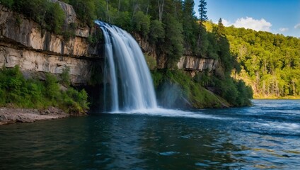 Fototapeta premium a waterfall that falls into the lake