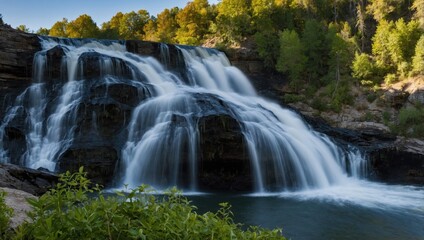 Fototapeta premium a waterfall that falls into the lake