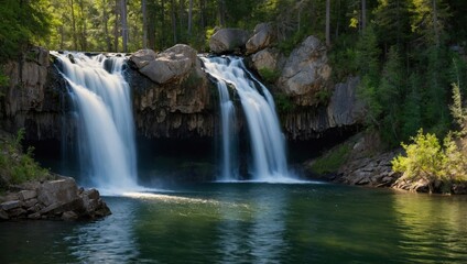 Obraz premium a waterfall that falls into the lake