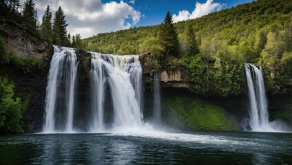 Obraz premium a waterfall that falls into the lake