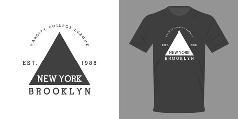 ector illustration. T-shirt BROOKLYN NEW YORK. VARITY COLLEGE LEAGUE. Fashionable t-shirt design in minimalist style. Highest quality streetwear