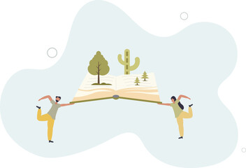 Green education and sustainable biology book learning.flat design with people.