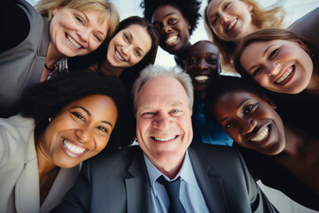 Fototapeta premium Portrait of a group of cheerful young business people with their employer