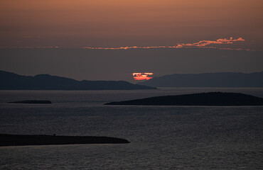 mountains sea and sunset