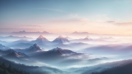  a mountain range with a sunrise over a sea of clouds.