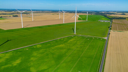 Windmills, wind power plant on a clear day