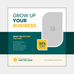 Business marketing agency promotion social media post template. Editable square banner design with place for the photo