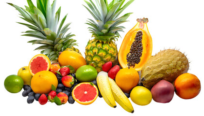 bountiful arrangement of tropical fruits, showcasing their vibrant colors and juicy textures. Generative AI.