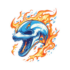 animal skull vector with burning fire