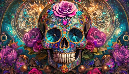 skull in the flowers