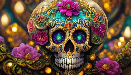 Fototapeta premium skull in the flowers