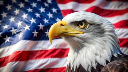 digital painting american eagle with flag