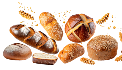 breads in various Splashes on a white isolated background. Generative AI.