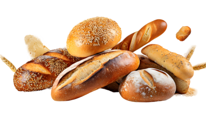 breads in various Splashes on a white isolated background. Generative AI.