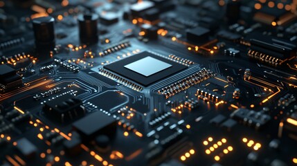 Illuminated Circuit Board Design Showcasing Advanced Semiconductor Technology