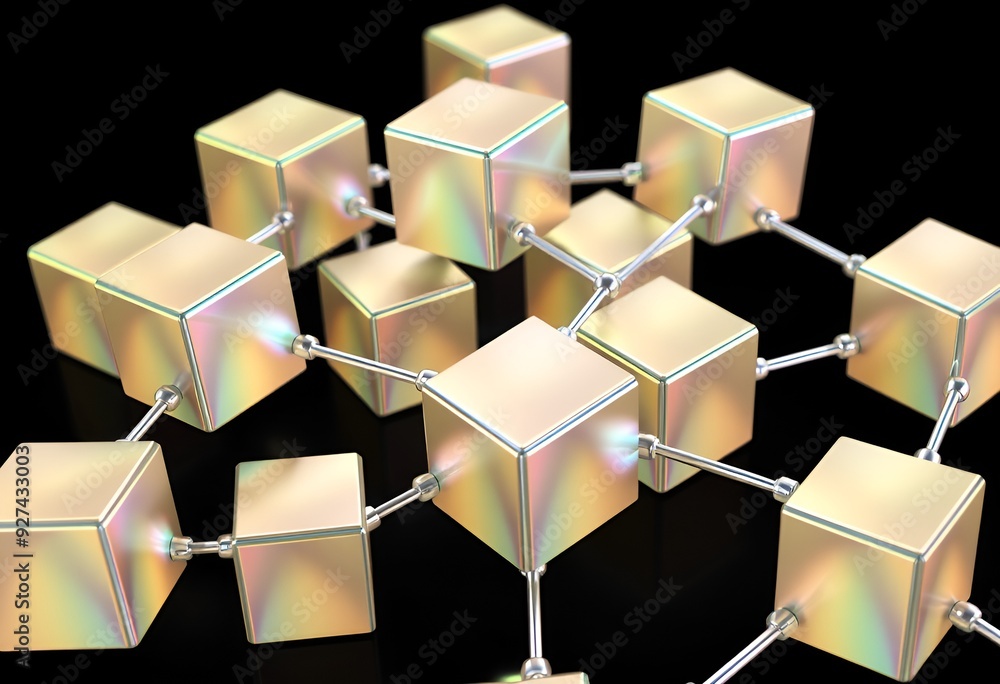 Poster isolated minimalist 3d alloy cube on transparent background