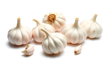 Isolated Fresh Garlic Bulb on Transparent Background