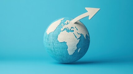 Fototapeta premium Blue globe with a white arrow symbolizing global growth or international expansion..