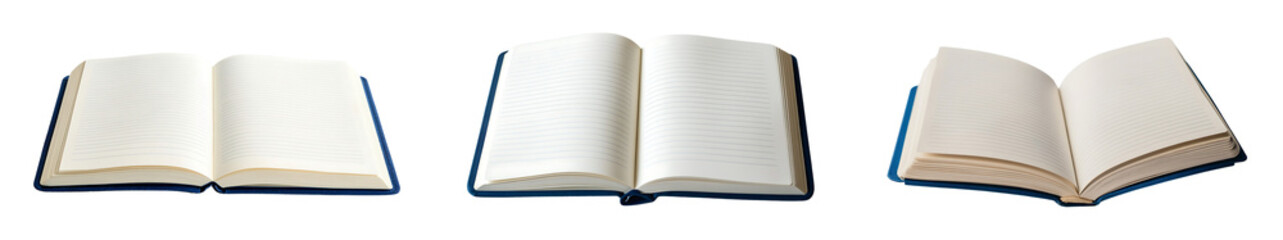open notebook with perfectly lined pages set against a white or transparent background