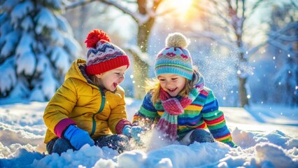 children playing on snow in winter time