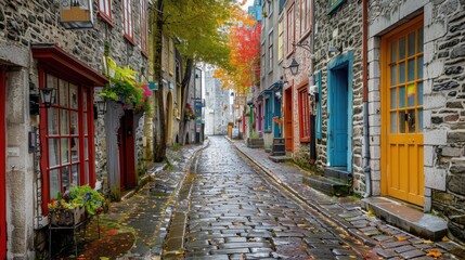 Fototapeta premium Narrow Street with Colorful Buildings 