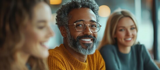 Group of Diverse Friends Smiling and Enjoying Time Together in a Cozy Cafe Setting