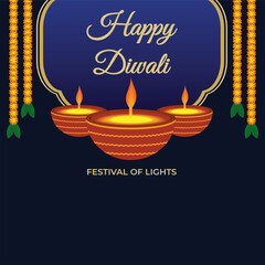 Indian festival happy diwali celebration card background. Festive diwali card. Diwali design template with lamp.Happy Diwali