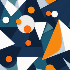 Geometric pattern with overlapping blue and orange shapes on a white background, creating a vibrant and abstract seamless tile.