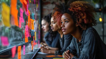 Obraz premium Innovative Brainstorming Sessions: Business People Gathering to Generate Creative Ideas for Future Success. Insights into the Dynamic Process of Collaborative Thinking and Strategic Planning.