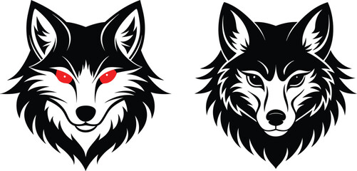  2 Set Of Wolf Head Silhouette Logo Style Vector Illustration Art