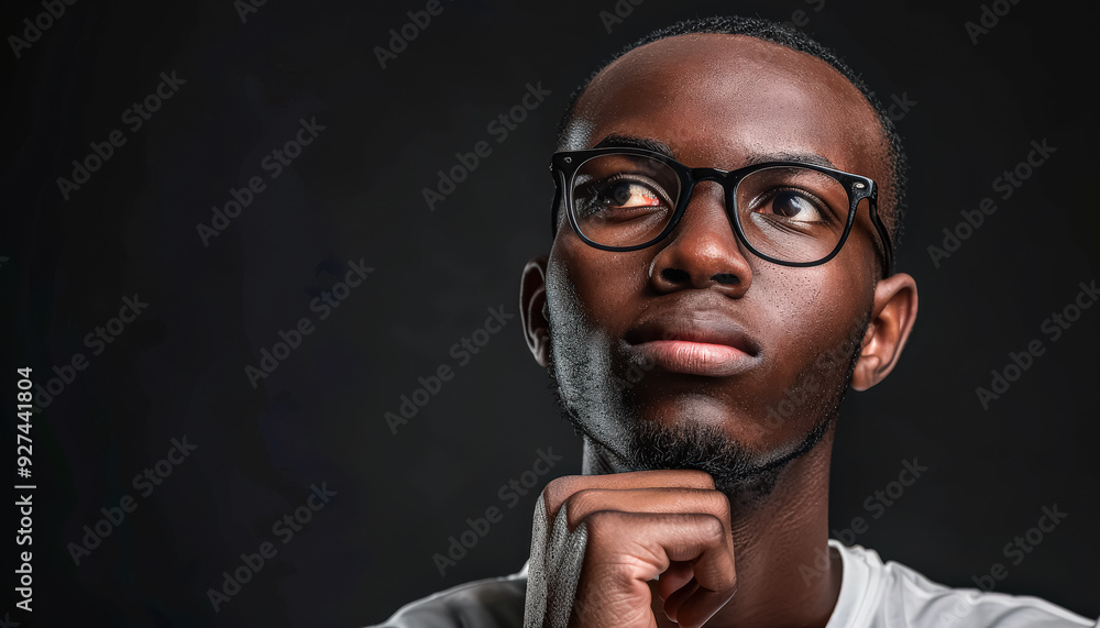 Aufkleber a man with glasses is looking down and thinking. the image has a mood of contemplation and introspec