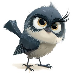 Fototapeta premium Chickadee Fear emotion fantasy animal cartoon isolated whitebackground