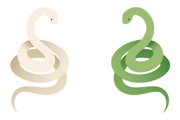 Obraz premium とぐろを巻いた白蛇と青大将青い蛇（青大将）のベクターイラスト