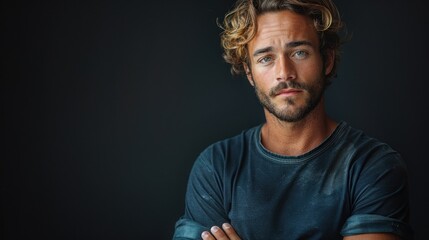 Young man showing boredom standing against a solid studio background