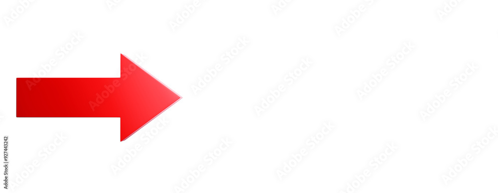 Poster A red arrow pointing to the right isolated on a clean white background. Concept of direction, navigation, and pointing the way. 3D Rendering.