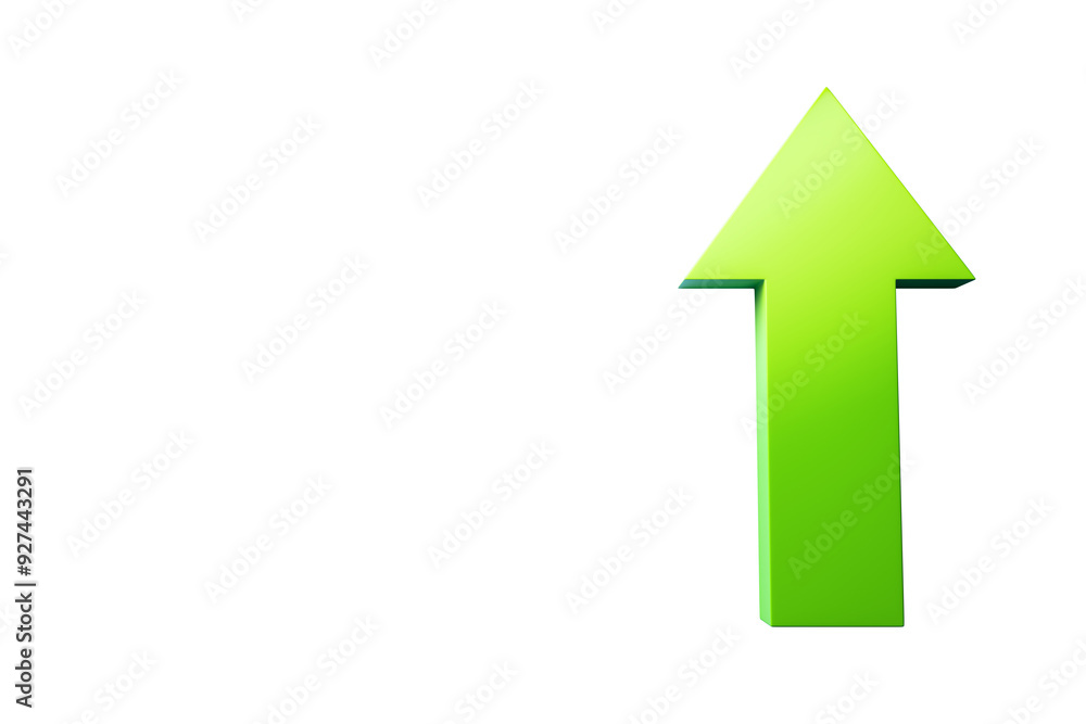 Poster green arrow pointing upward, isolated on a white background. 3d rendering. represents direction, ris