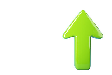 Glossy green arrow pointing upward, isolated on a white background. Clean and simple design concept...